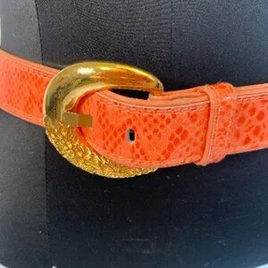 Vintage Escada Coral Snakeskin Leather Belt 38\